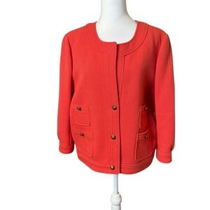 J Crew Coral Wool Blend Blazer Lady Jacket Size 12 Gold Tone Buttons Career